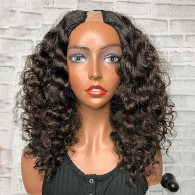 China Baby Hair Around And Pre Plucked Virgin Hair Glueless U Part Machine Made Wig Remy Brazilian Human Hair U Part Wavy Virgin Hair Wig Wholesale For Black Women for sale