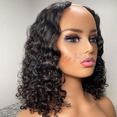 China Baby Hair Around and Pre Plucked Machine Made Cuticle Aligned Virgin Hair Brazilian Virgin Hair U Part Wigs Short Curly Lead Hair Wigs For Black Women for sale