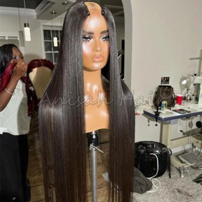 China Baby hair wrapped around and pre-plucked ready to ship raw virgin brazilian u part wig hair cuticle aligned straight hair wigs seller for black women for sale