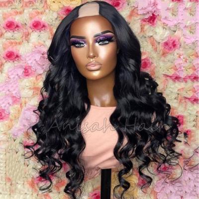 China Baby Hair Around And Pre Plucked Loose Wave U Part Hair Glueless Virgin Human Hair U Part Wig Wholesale Machine Made Hair U Part Wigs For Black Women for sale