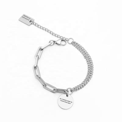 China GGCH Vintage Cold Wind Titanium Steel Round Plate Double-Layer Splicing Chain Bracelet for sale