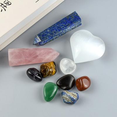 China China Natural Folk Crafts Crystal Quartz Point 7 Chakra Stone Tumbling Set for sale