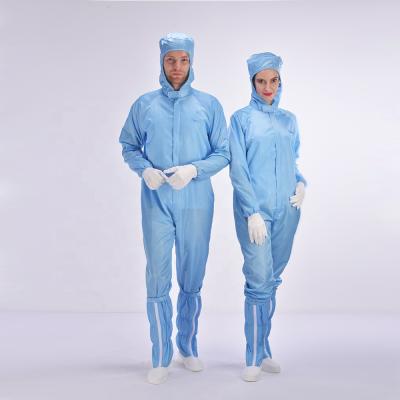 China Polyester Filament + Fiber ESD Conductive Cleanroom Dustproof Overalls With Hood Wholesale for sale