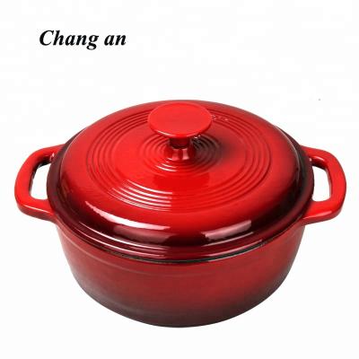 China Durable Enameled Double Cast Iron Dutch Oven Red Color 23CM 28CM for sale