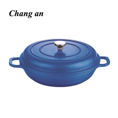 China Sustainable Cast Iron Pot Enamel Coating Stew Pot Shallow Kitchen Cookware With Handles for sale