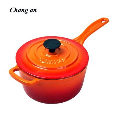 China Sustainable Cast Iron Sauce Pan Milk Pot With Long Handle Enamel Coated Soup Pot for sale