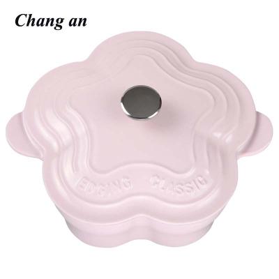 China Sustainable Pink Pentagon Shape Enameled Cast Iron Fruit Pot for sale