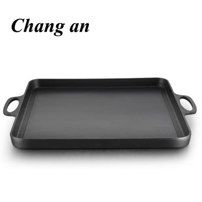 China Vegetable Oil Disposable Preseasoned Grill Pan Cast Iron With Hand Griddle Plate Barbecue Cooking Pan Plate for sale