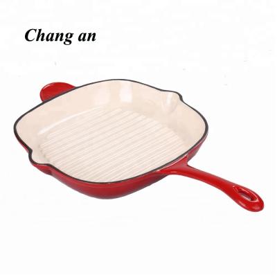 China Sustainable Cast Iron Glazed Grill Pan Square Meat Pan for sale