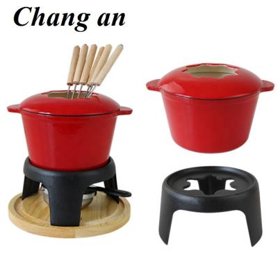 China Sustainable enameled cast iron fondue set 16cm / 20cm cast iron cookware set for sale