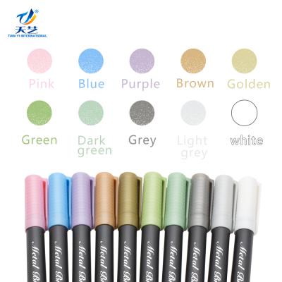 China Drawing Marker Pen 10 Colors Metallic Metal Brush Marker Permanent Non-Toxic Marker Set Water Based Ink for sale