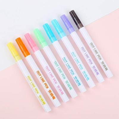 China Outline Drawing Two Line Pen, Creative Color Pen Light Color Fluorescent Marker Two Line Art Marker 8 Open Supplies 143*15mm for sale