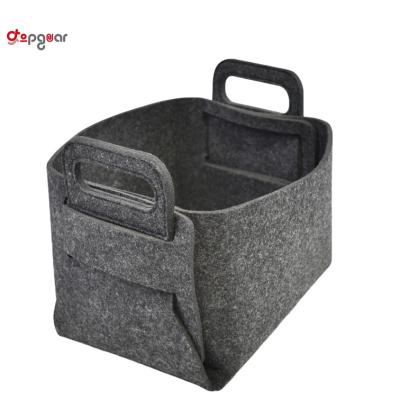 China Sustainable New Design Felt Folding Basket Felt Laundry Storage Basket With Handle for sale