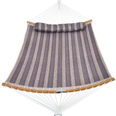 China Contemporary 2 person double hammock quilted fabric with detachable pillow and curved bamboo spreader bars for sale