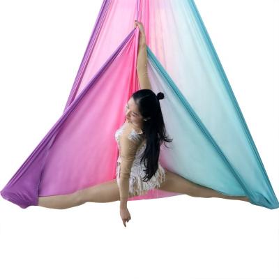 China BODI New Style Modern Rainbow Gradually Changing Color Stretching Nylon Silk Fabric Yoga Swing Aerial Hammock for sale