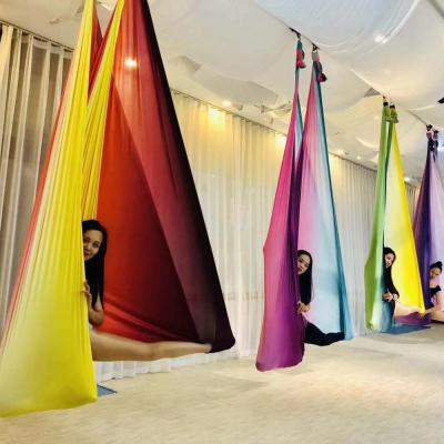 China BODI Modern Fitness Ombre Colorful Indoor High Tensile 100% Nylon Stocking Stretch 5 Meter Yoga Hammock Set For Acrobatic Fly Dance for sale