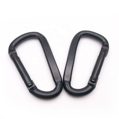 China Modern Wholesale Black Flat Type Hammock Manufacturer 9kn 8mm D Black Hammock Hook Metal Carabiner Snap Steel Hooks for sale