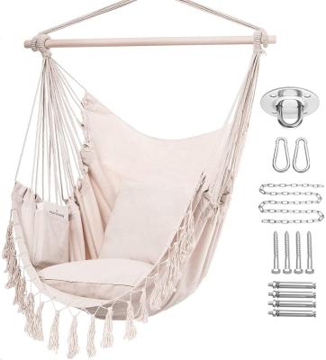 China Hot Sale Modern Beige Wood Canvas BODI Hammock Chair Swinging Hanging Tassels With Hardware for sale