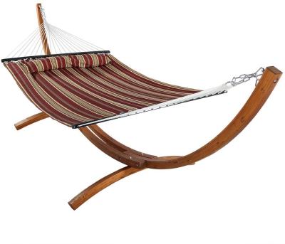 China BODI Modern 2 Person Hammock Quilted Double Fabric With 12 Foot Curved Arc Wood Stand, Red Stripe, 400 Pound Capacity Outdoor Activity for sale