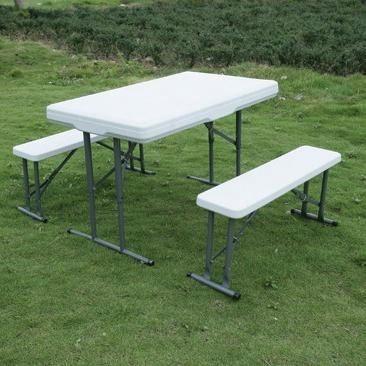 China Portable Plastic Outdoor Furniture Table And Bench Set For Garden for sale