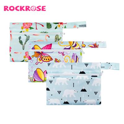 China Rockrose Breathable Zipper Wet Bag Pockets Mini Wet Bag Reusable Waterproof PUL Snap Handle Wetbag for sale