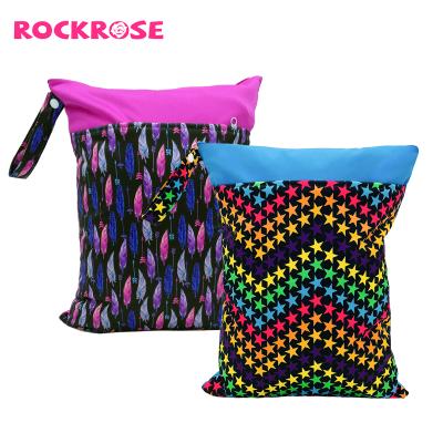 China Reusable Water Resistant Rockrose Waterproof PUL Printed Pockets Diaper Wet Bags Travel Wet Bag For Swimming for sale