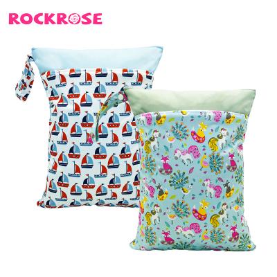 China Water Resistant Rockrose Printed Pocket Diaper Baby Cloth Diaper Bags 30*40cm Pocket Double Wet Bag Travel Bag for sale