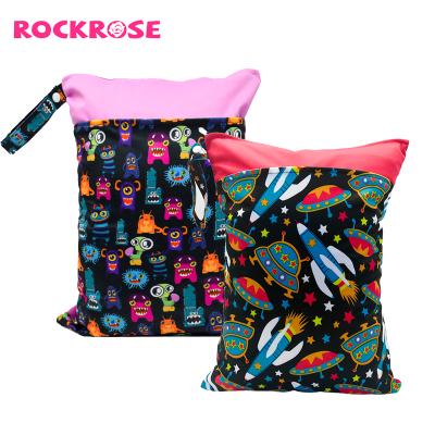 China Water Resistant Rockrose Double Pockets Wet Bag Reusable Waterproof PUL Instant Handle Wetbag For Baby Diapers Stroller Diaper Wet Bag for sale