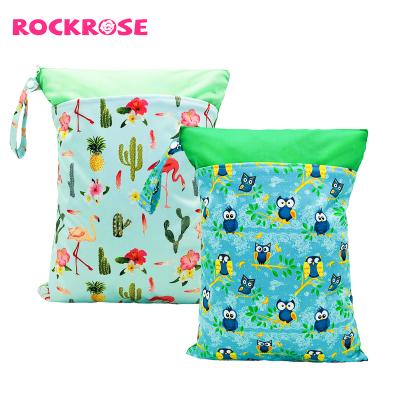 China Rockrose Water Resistant Double Zippered Wet Dry Baby Diaper Bags Waterproof Cloth Diaper Reusable Wet Bag For Travel Swimming for sale