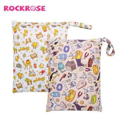 China Custom Water Resistant Rockrose Large Capacity For Diaper Wet Bag Waterproof Baby Changing Mat Nappy Wet Dry Bag for sale