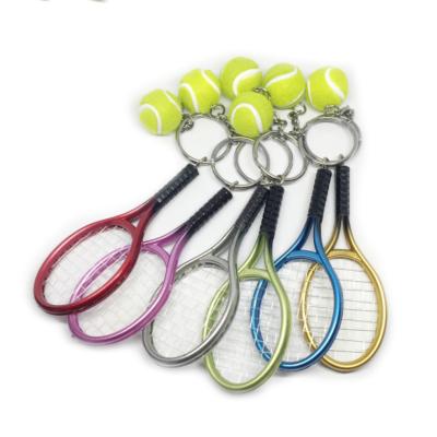 China Metal Bag Decoration Gift Keychain Tennis Ball Racket Sports Mini Tennis Racket Keychain Ball Fashion Accessories Souvenir Gift for sale