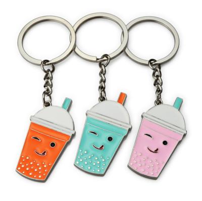 China Custom Metal Logo Printing Hard Enamel Keychain Bag Charm Pendant Souvenir Business Brand Promotion Gifts Bubble Tea Key Chain for sale