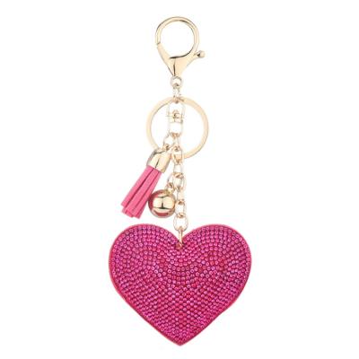 China Korea Peach Creative Plush Blue Pink Heart Bag Pendant Key Chain, Rhinestone Star Heart Shape Tassel Key Chain Crystal Leather Key Chain for sale