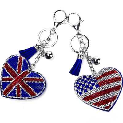 China Pendant Ornament Keychains,Britain America country national flag country national flag heart shape leather custom car stone jack rhinestone handbag kering for sale