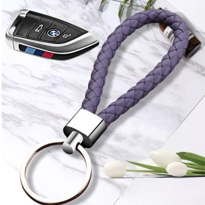 China Multi Color Leather Brand Handmade Woven Rope Braided Leather Key Ring Chain Keyring, Custom Engraved Logo Keyfinder PU Cars Promotion for sale