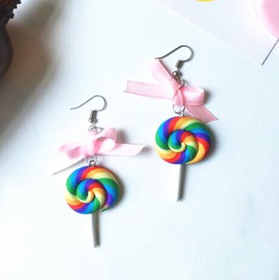 China CLASSIC personality cute lollipop earrings bow sliver rainbow candy earrings exaggerate Korean jewelry accessories for sale