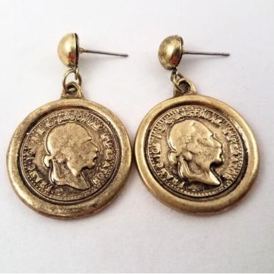 China CLASSIC Portuguese Old Coin Drop Earrings Studs Huggie Circle Portrait Jewelry Vintage Pendant Charm for sale