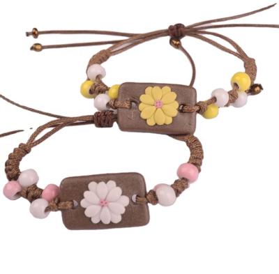 China CLASSIC Creative Flower Ceramic Beads Bracelet Necklace Set Jewelry, Unique Gift Flowers Bracele Charm Ceramic Wood Bracelet for sale