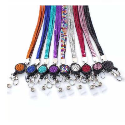 China Nylon Rhinestone Name Badge Holder Resin Neck Lanyard For Promotional Gift, Fleece Add Crystal Slim Red Multi Color Custom Rhinestone for sale