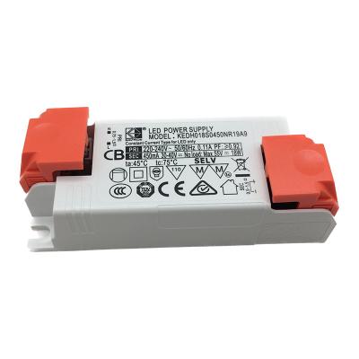 China KEGU CE CCC CB SAA 13.5-18W 30-40V 450mA High Power Factor PF>0.9 Constant Current Flickerless LED Driver KEDH018S0450NR19A9 for sale