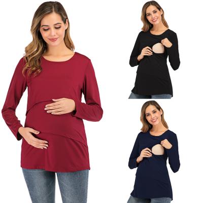 China Women Comfy Maternity Mom T-shirt OEM Seefoun Pregnant Nursing Baby Sheaths Long Tops Maternidad Nursing Clothes for sale