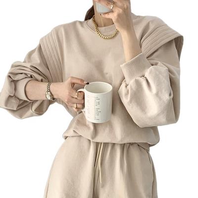 China Unbranded Women Seefoun Tracksuit Hoodie Sweatshirt Set OEM Long Sleeve Crewneck Casual Two Piece Set Sweatshirt for sale