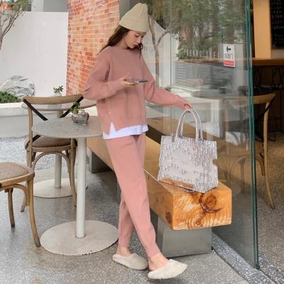 China New viable sweater pullovers and elastic waist harem pants Autumn Winter Female 2 piece knitted set basic two piece set for women 2022 for sale