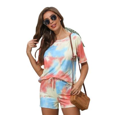 China Seefoun Casual Women's Two Piece Set OEM Tie Dye Two Piece Set Women's Clothing Summer Women's Short Two Piece Set for sale