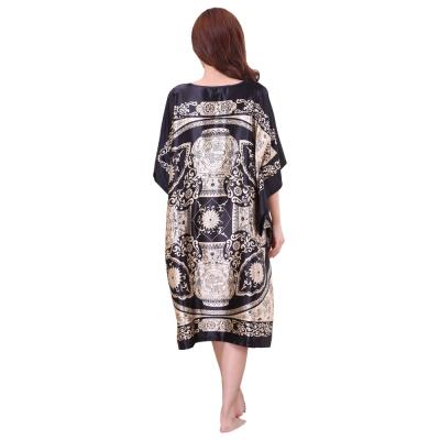 China New Fashion Summer Style Women's Floral Faux Long Robe Women's Pajamas Silk Nightgown Lady Bath Gown Bathrobe for sale