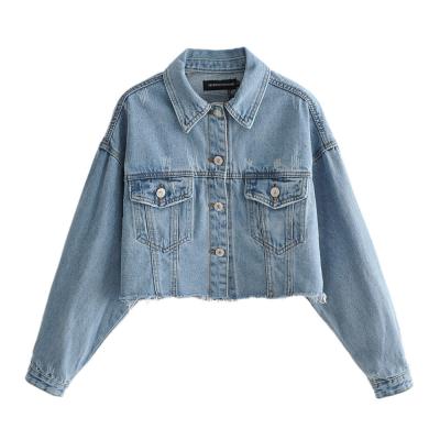 China 2020 Fashion Casual Women Blue Jeans Breathable Pocket Jackets Streetwear Pockets Coat Ladies Style Cropped Tops for sale