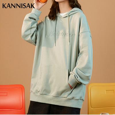 China Anti-wrinkle Autumn New Women Hoodies Letter 2021 Embossing Embossed Hoodie by Japanese Streetwear Sweatshirt Hooded Casual Long Sleeve for sale