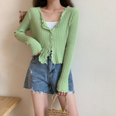 China Autumn New Ladies Thin Long Breathable Sheath Ice Silk Knitting Korean Women Sweater Small Shawl Cardigan Sunblock Jacket for sale