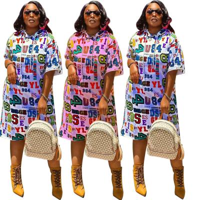 China 2022 Letter Dress Summer Clothing Women Plus Size Washable Digital Printing Hooded Casual Outfits Plus Size Dress With A Hood for sale