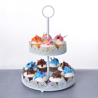 China YZ1809 Wholesale 2 Tier Crystal White Cake Stand Wedding Viable Tea Party Cake Stand For Cupcake for sale